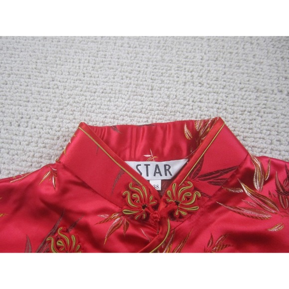 Star Dress Womens 38 Red Gold Bamboo Cheongsam Qipao Chinese‎ Traditional Short - Picture 3 of 9